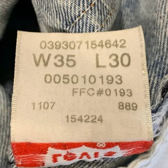 Levi's Men's Classic 501 Cotton Straight Leg Button Fly Distressed Jeans Size 35 - Picture 10 of 15